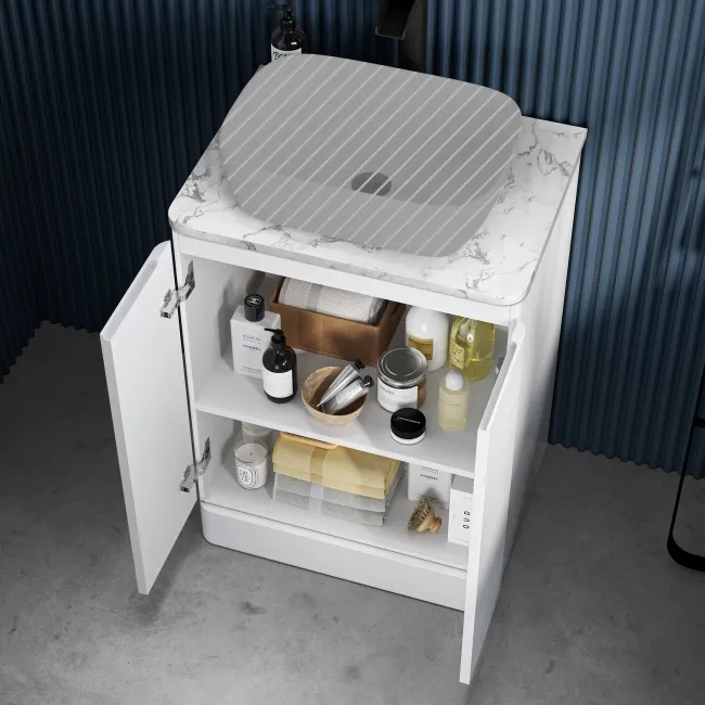 Corsica Gloss White Vanity with Marble Top 600mm - Excludes Counter Top Basin