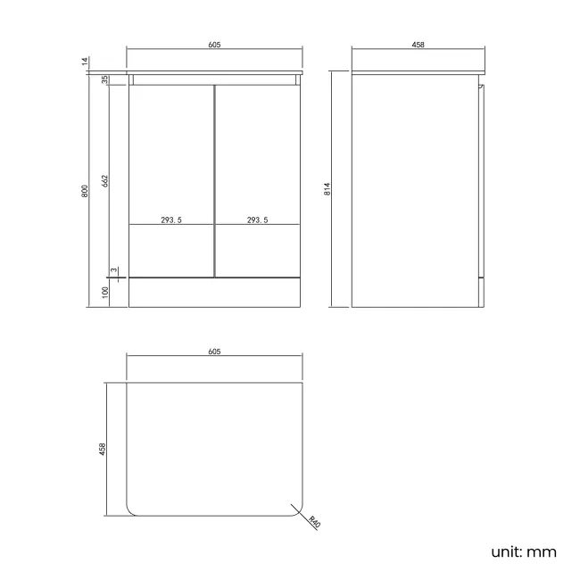 Corsica Gloss White Vanity with Marble Top 600mm - Excludes Counter Top Basin
