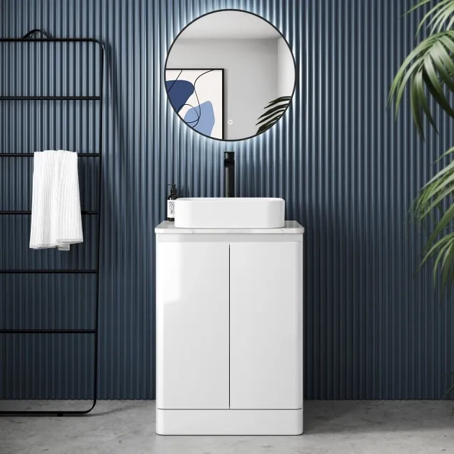 Corsica Gloss White Vanity with Marble Top & Marin Basin 600mm