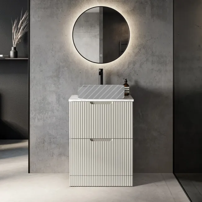 Crete Fluted Linen White Vanity Drawer with Marble Top 600mm - Excludes Counter Top Basin