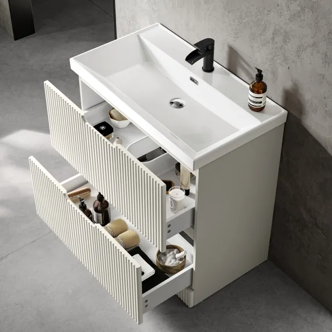 Crete Fluted Linen White Basin Vanity Drawer 800mm