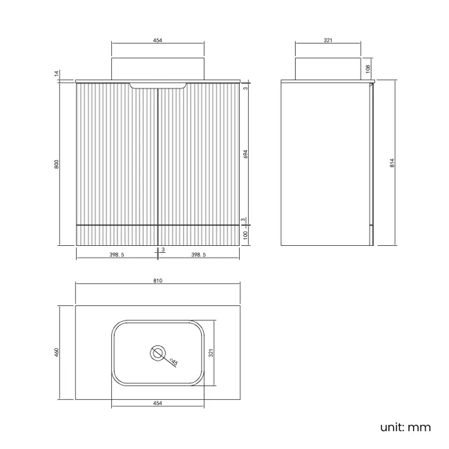Crete Fluted Apex Oak Vanity with Marble Top & Marin Basin 800mm