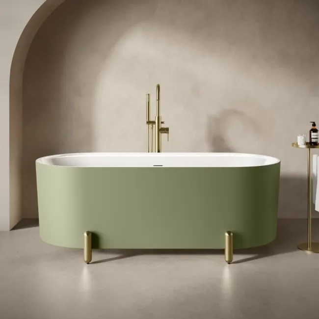 Shore 1700 Matt Green Freestanding Bath - Gold Feet