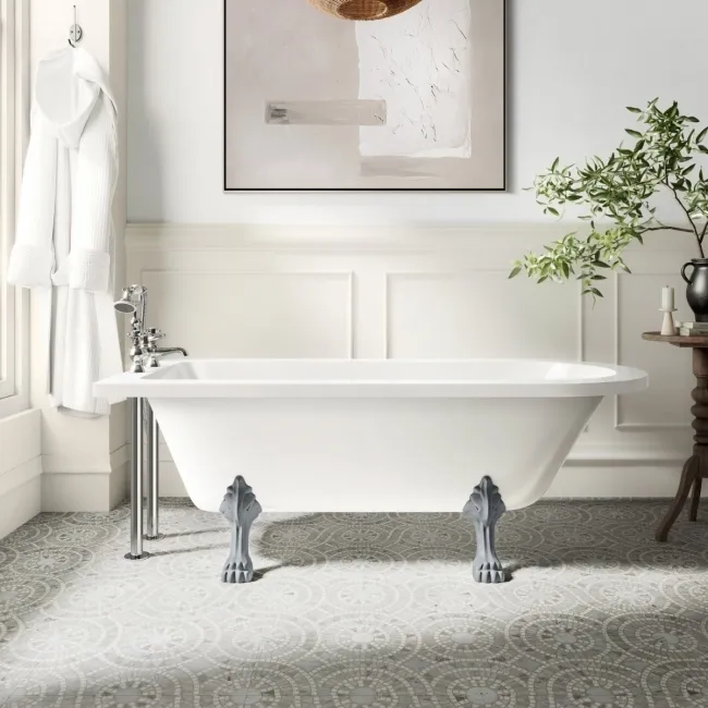 Abingdon 1700mm Single Ended Roll Top Bath - Grey Feet