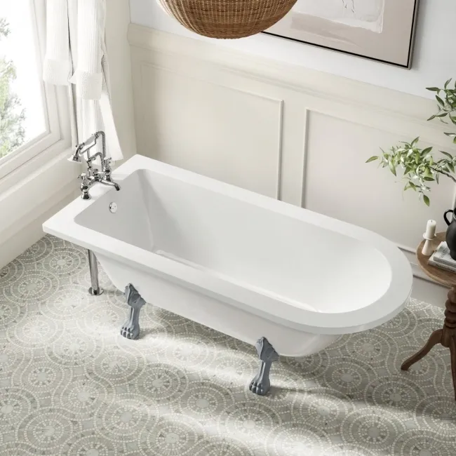 Abingdon 1700mm Single Ended Roll Top Bath - Grey Feet