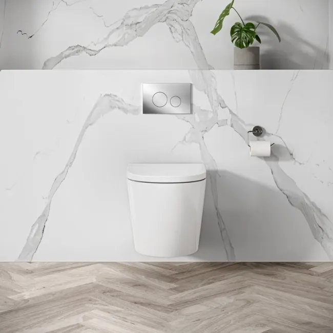 Idaho Pneumatic Compact Top & Front Wall Hung Toilet Frame and Concealed Cistern with Chrome Flush Plate - Round Buttons