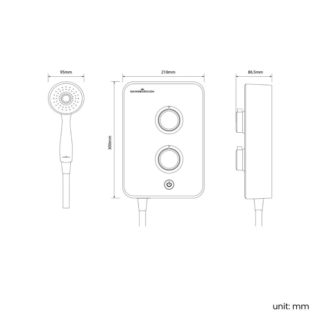 Gainsborough Slim Mono Electric Shower White 9.5kW