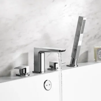 Ribble Chrome Deck Mounted 4TH Bath Shower Mixer Tap & Handheld Shower