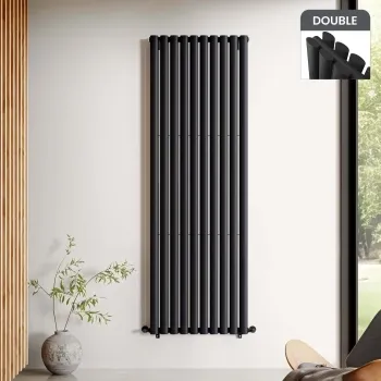 Marbella Matt Black Double Oval Panel Radiator 1800x600mm