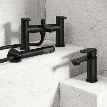 Anker Matt Black Basin & Shower Bath Mixer Tap Set