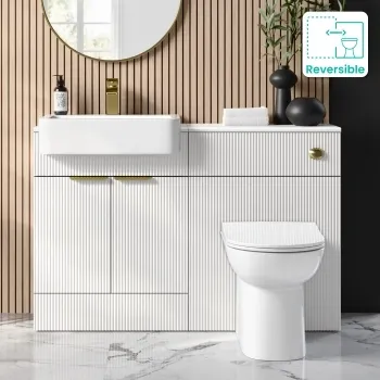 Sicily Fluted Coastal White Combination Vanity Basin and Aruba Toilet 1200mm - Brushed Brass Accents