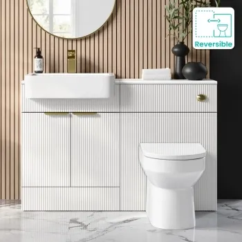 Sicily Fluted Coastal White Combination Vanity Basin and Miami Toilet 1200mm - Brushed Brass Accents