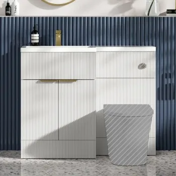 Havana Fluted Coastal White Basin Vanity and Back To Wall Toilet Unit 1100mm (Excludes Toilet) - Brushed Brass Accents - Left Handed