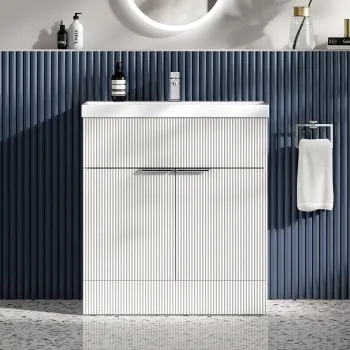Havana Fluted Coastal White Basin Vanity 800mm - Chrome Handles
