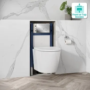 Idaho Pneumatic Compact Top & Front Wall Hung Toilet Frame and Concealed Cistern with Chrome Flush Plate - Square Buttons