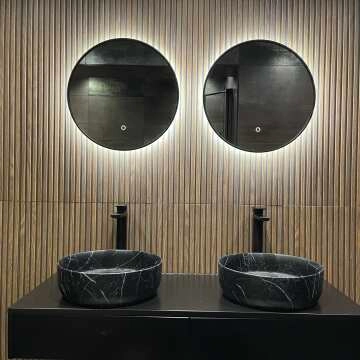  Mollie Black Framed Round Backlit llluminated LED Mirror 500mm 