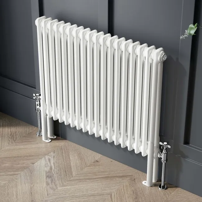 Athens White Double Column Horizontal Traditional Radiator 600x785mm