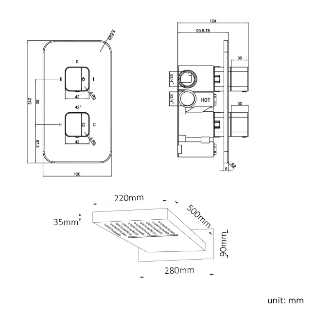 Galway Premium Matt Black Square Thermostatic Waterfall Shower Set