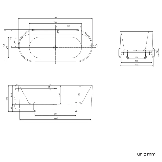 Shore 1700 Matt White Freestanding Bath - Chrome Feet