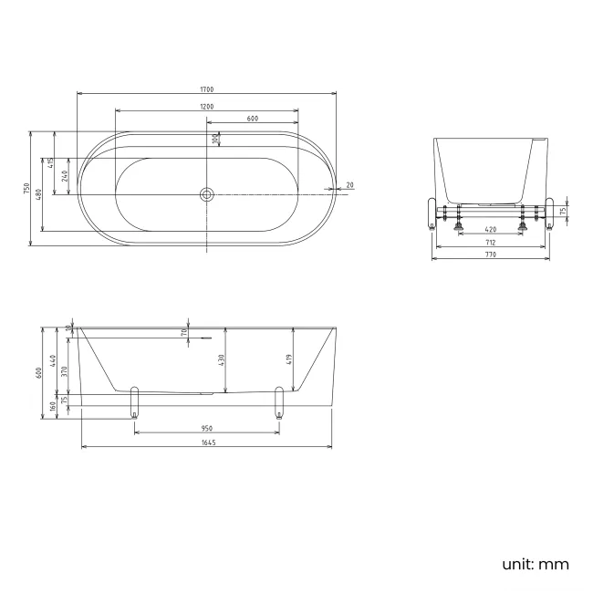 Shore 1700 Matt Pink Freestanding Bath - Chrome Feet