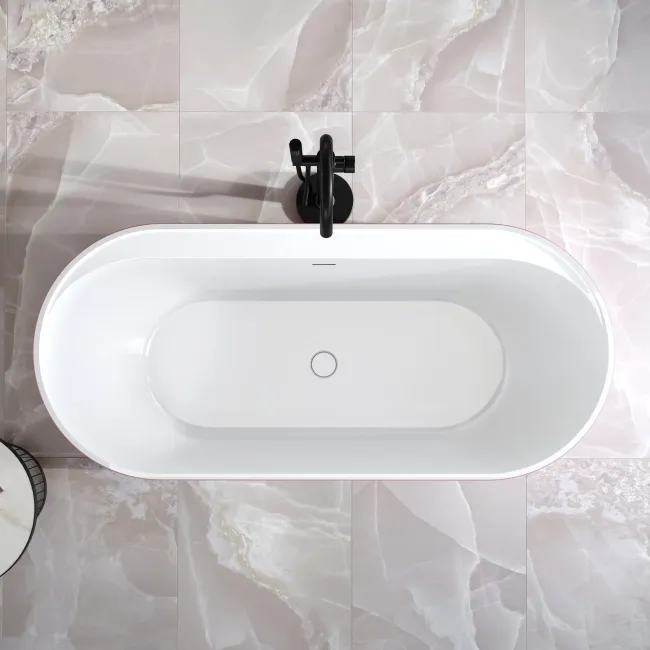 Shore 1700 Matt Pink Freestanding Bath - Matt Black Feet