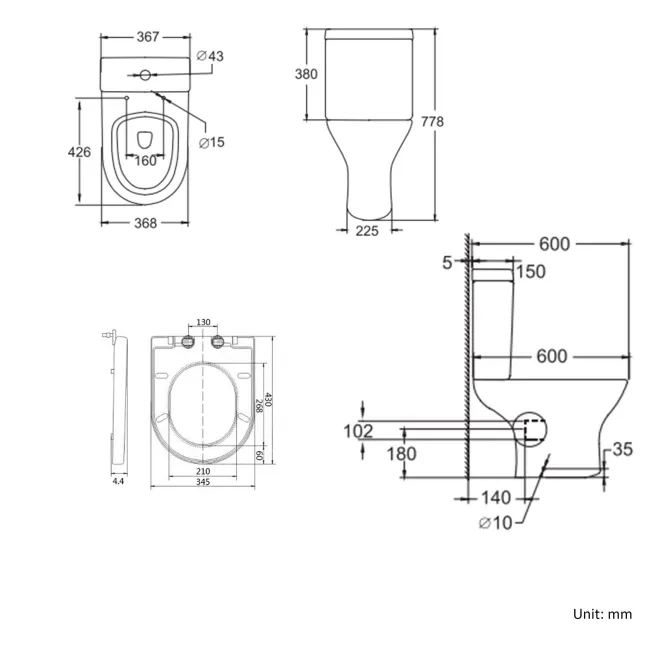 Orlando Close Coupled Toilet With Soft Close Seat