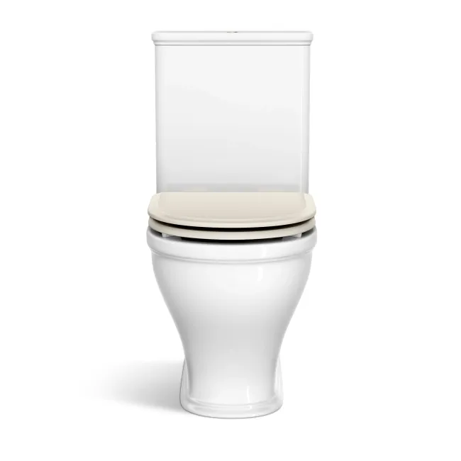 Kansas Traditional Rimless Close Coupled Toilet With Chalk White Wooden Seat - Brushed Brass Hinges