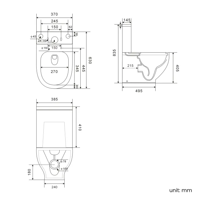 Kansas Traditional Rimless Close Coupled Toilet With Cashmere Pink Wooden Seat - Brushed Brass Hinges