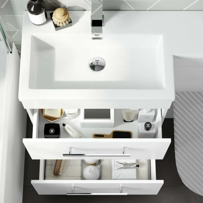 Avon Gloss White Basin Vanity Drawer and Back To Wall Unit 1100mm - Left Handed