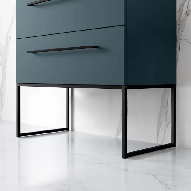 Elba Inky Blue Wall Hung Basin Drawer Vanity 800mm with Matt Black Stand