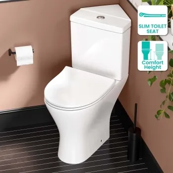 Orlando Rimless Comfort Height Close Coupled Corner Toilet With Soft Close Slim Seat