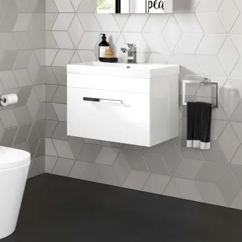 Avon Gloss White Wall Hung Basin Drawer Vanity 600mm