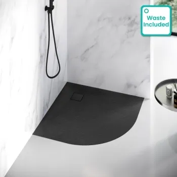 Berlin Quadrant Matt Black Slate Effect SMC Composite Shower Tray 800x800mm