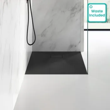 Berlin Square Matt Black Slate Effect SMC Composite Shower Tray 900x900mm