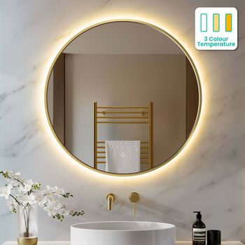 Delilah Brushed Brass Round Backlit LED Mirror | 800mm