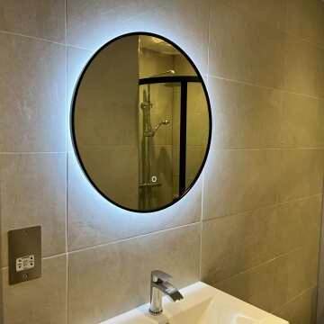  Mollie Black Framed Round Backlit llluminated LED Mirror 600mm 