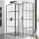 Munich Matt Black Grid 8mm Walk In Shower Enclosure 1100mm & 900mm Glass with Pivotal Return Panel