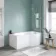 P Shaped 1500 Shower Bath with Front Panel & 4mm Screen with Rail - Right Handed