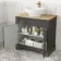 Lucia Graphite Grey Vanity with Oak Effect Top & Oval Counter Top Basin 840mm - Brass Knurled Handles