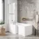 L Shaped 1600 Shower Bath with Front Panel & 4mm Fixed Screen with Rail - Left Handed