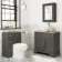 Lucia Graphite Grey Vanity with Oak Effect Top & Round Counter Top Basin 840mm - Brushed Brass Accents