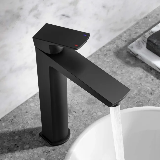 Soar Matt Black High Rise Basin Mixer Tap