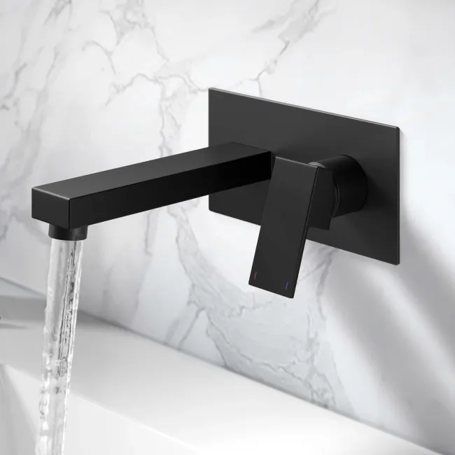 Tamar Matt Black Wall Mounted Basin Mixer Tap