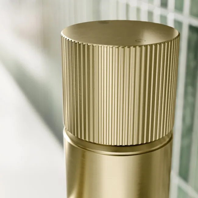 Ennis Brushed Brass High Rise Basin Mixer Tap with Knurled Detailing