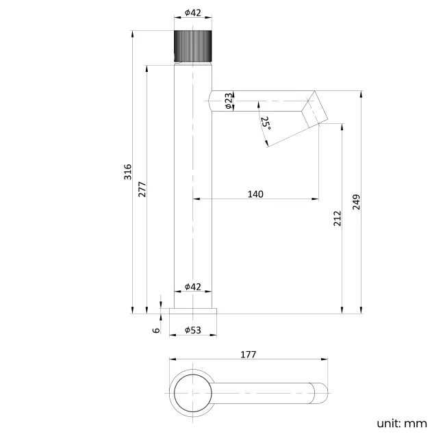 Ennis Brushed Brass High Rise Basin Mixer Tap with Knurled Detailing