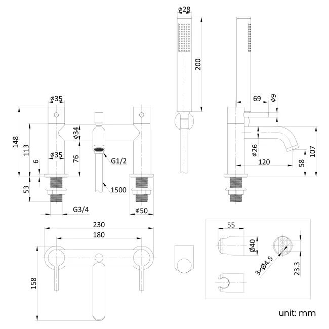 Selma Matt Black Bath Filler & Handheld Shower