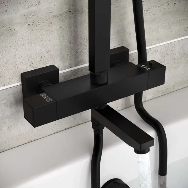 Galway Square Matt Black Thermostatic Bath Filler Shower Set