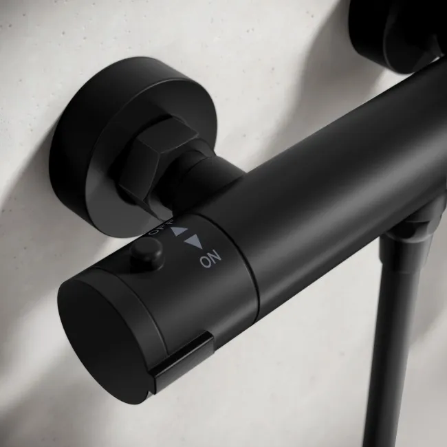 Aran Matt Black Round Thermostatic Bar Shower Set
