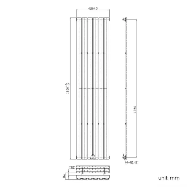 Faro Chrome Single Flat Panel Vertical Radiator 1800x420mm