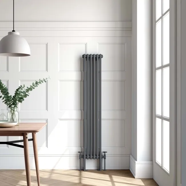 Athens Anthracite Double Column Vertical Traditional Radiator 1500x290mm